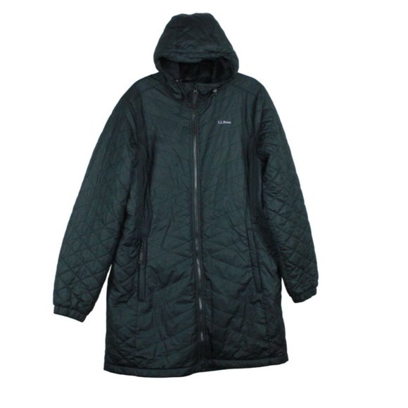 L.L. Bean Jackets & Blazers - LL Bean Black Quilted Fleece-Lined Primaloft Winter Hooded Coat Size L